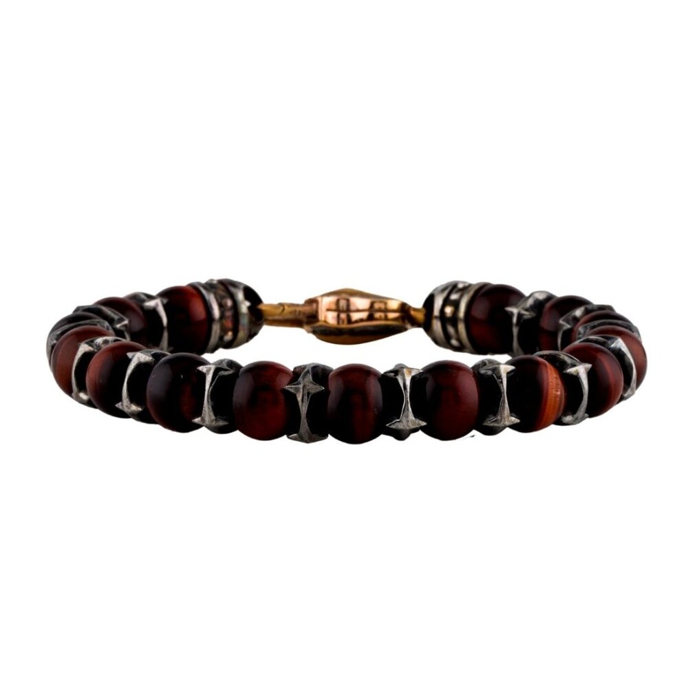 STEPHEN WEBSTER SS  & 14K ROSE PLATED TIGER'S EYE QUARTZ RAYMAN BEAD BRACELET